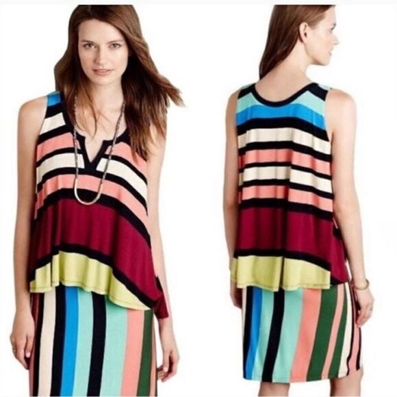 Anthropologie Maeve Davina Layered Tiered Dress Multi Color Small Tank - Picture 3 of 9